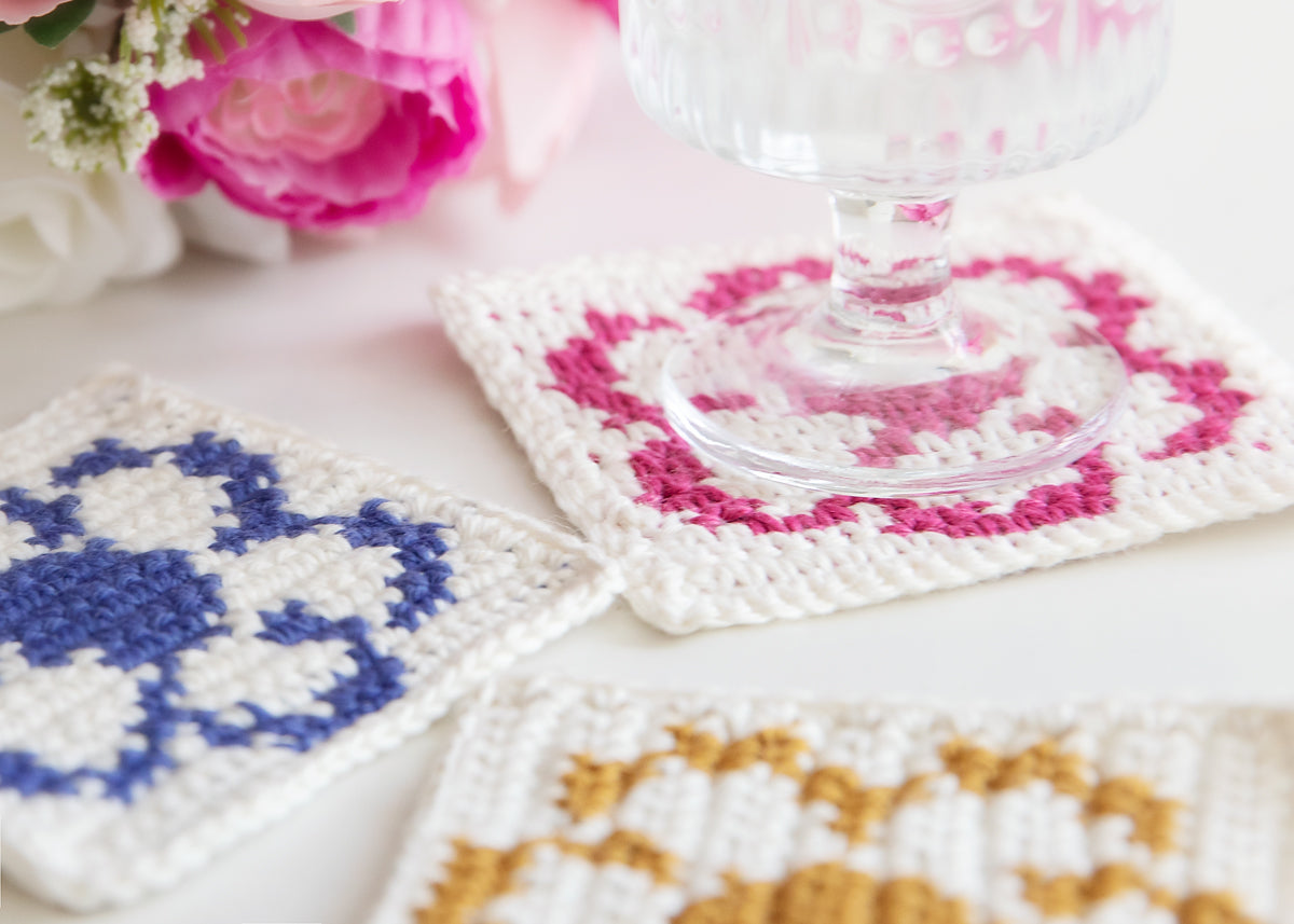 Easy Daisy Crochet Flower Coasters PDF Pattern